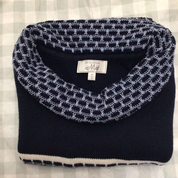 M.A.T. sweater cotton blend turtle neck cable knit fisherman fair isle small - Picture 4 of 12